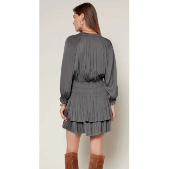 TaROO Aurelie Pleated Soft Mini Dress Olive Size S - Picture 4 of 14